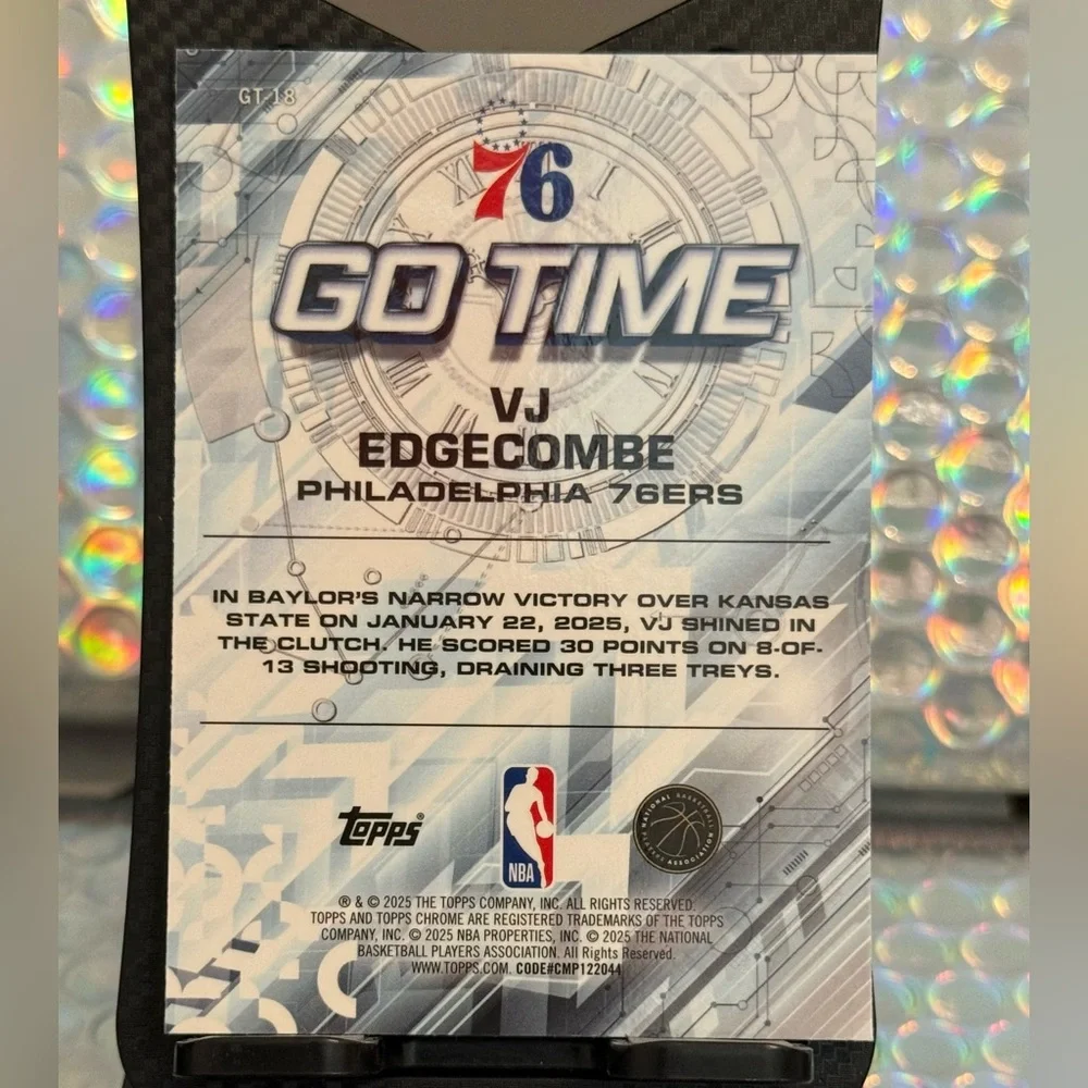 2025-26 Topps Chrome VJ Edgecombe Go Time RC Rookie #GT-18 76ers - Picture 3 of 3